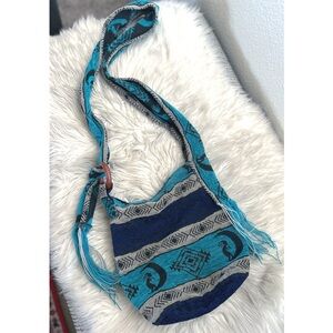 Kachina doll w/ moon print crossbody hobo knit festival hippie raver bag